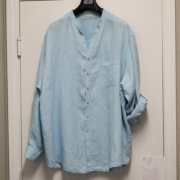 Carribean Mens Shirt Linen Blend Button Up 3XT Tall Roll Tab Long Sleeve Coastal - Picture 1 of 16